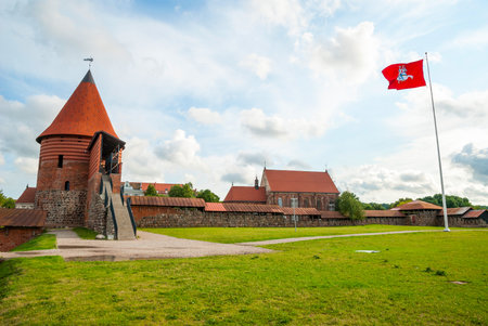 Kaunas old castle with the flag of Kaunas, Lithuaniaのeditorial素材