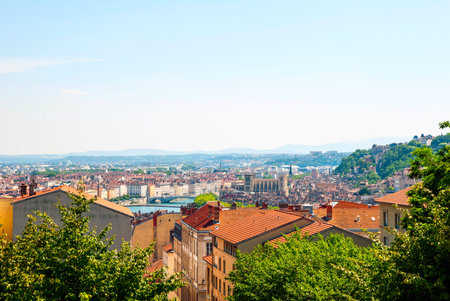 View on Lyon rooftops in sunlight.