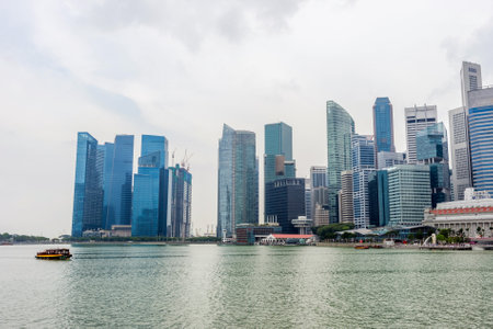 View on financial offices at riverside in Singaporeのeditorial素材