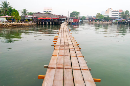 Wooden bridge between jetty in George town, Malaysiaのeditorial素材