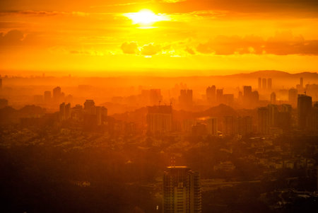 Idyllic view on Kuala Lumpur cityscape at sundown, Malaysia
