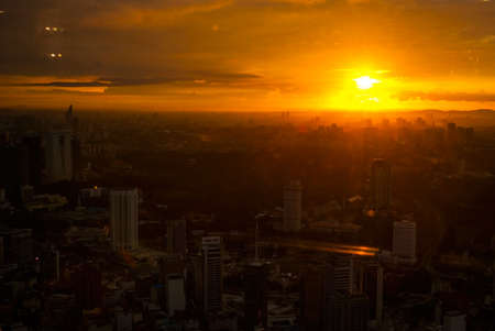 Idyllic view on Kuala Lumpur cityscape at sundown, Malaysiaの写真素材