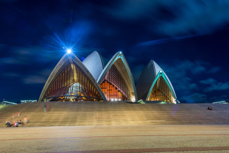Sydney Opera house with staircase at night with moon, long exposureのeditorial素材