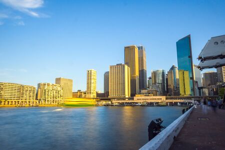 View on Sydney downtown at Circular quay with ferry terminal in daytimeの写真素材
