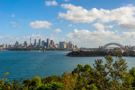 SYDNEY, AUSTRALIA - APRIL 24: Sydney skyline with Opera house and Harbour bridge, one of most recognizble city's landmarks. April 2016のeditorial素材