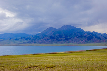Landscape at Sayram lake Xinjiang Uyghur autonomous region Chinaの写真素材