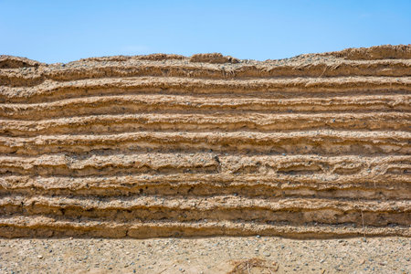 Chinese great wall detail in Gobi desert Dunhuang China
