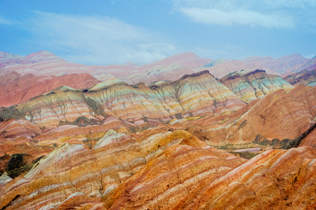 Colorful landscape of rainbow mountains at Zhangye Danxia national geopark Gansu Chinaの写真素材