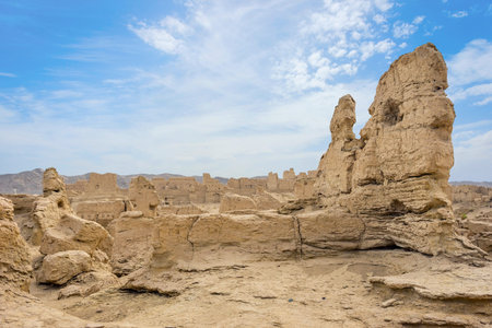 Jiaohe Ancient Ruins Turpan Xinjiang Uyghur Autonomous Region Chinaの写真素材