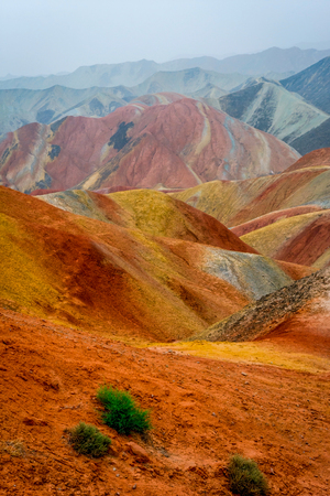 Colorful landscape of rainbow mountains at Zhangye Danxia national geopark Gansu Chinaの写真素材