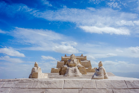 Genghis Khan statue made of salt at Chaqia salt lake Qinghai China