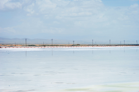 Chaqia (Chakayan) salt lake and railway Qinghai Chinaの写真素材