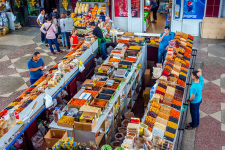 ALMATY, KAZAKHSTAN - JULY 15: People selling and buying dry fruits and nuts at Green bazaar. July 2016のeditorial素材