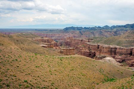 View over Sharyn or Charyn Canyon, Kazakhstan, second biggest canyon in the worldの写真素材