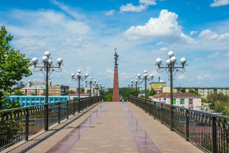 View over Shymkent independence park monument statue, Kazakhstanの写真素材