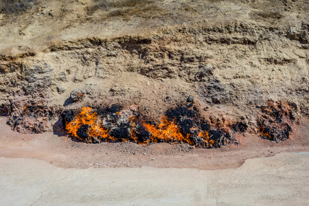 Burning rocks at flaming mountain in Baku, Azerbaijan