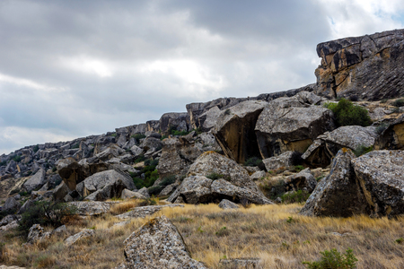 Rocks and landscape in Gobustan park, Azerbaijanの写真素材