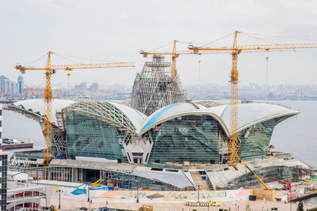 BAKU, AZERBAIJAN - SEPTEMBER 23: Caspian Waterfront shopping mall under construction, Baku....