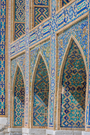 Colorful exterior of tilya-kori madrasah, Samarkand Registanの写真素材