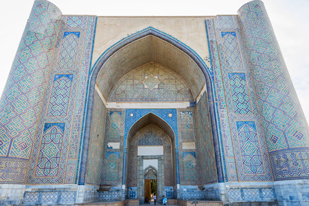 SAMARKAND, UZBEKISTAN - AUGUST 28: Front facade and entrance of Bibi Khanum mausoleum one of Samarkand landmarks. August 2016のeditorial素材