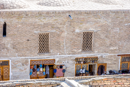 Souvenir shops in tiny street from above, Bukhara, Uzbekistanの写真素材