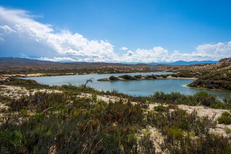 View to Kyzyl Too salt lake, Kyrgyzstanの写真素材