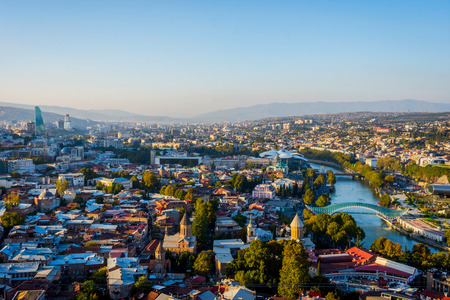 View over Tbilisi skyline, capital of Georgiaの写真素材