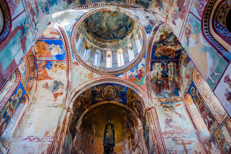 Beautiful frescos and interior of Gelati monastery, Kutaisi, Georgiaのeditorial素材