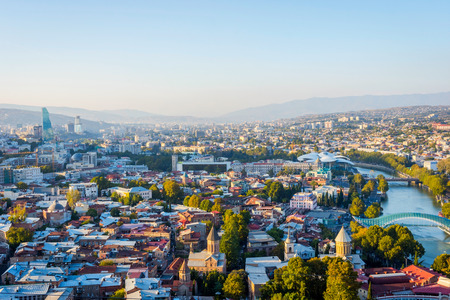 View over Tbilisi skyline, capital of Georgiaの写真素材