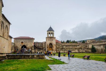 MTSKHETA, GEORGIA - OCTOBER 17: Svetitskokheli orthodox cathedral and monastery from 11th century,...