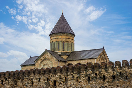 Svetitskokheli orthodox cathedral and monastery from 11th century, Mtskheta, Georgiaのeditorial素材