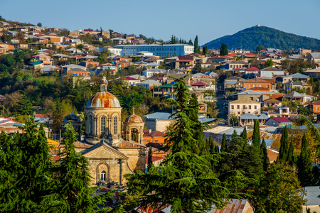 View over Kutaisi city skyline in autumn, Georgiaの写真素材