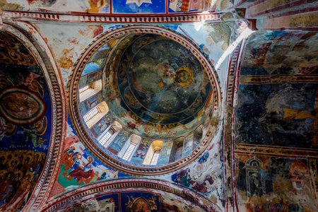 Beautiful frescos and interior of Gelati monastery, Kutaisi, Georgia