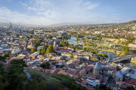 View over Tbilisi skyline, capital of Georgiaの写真素材