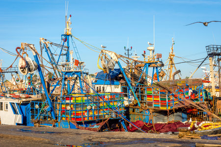 ESSAOUIRA, MOROCCO - DECEMBER 13: Many fishing boats in Essaouira port. December 2016のeditorial素材