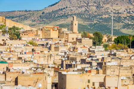 View over Fez skyline, yellow city, Moroccoの写真素材
