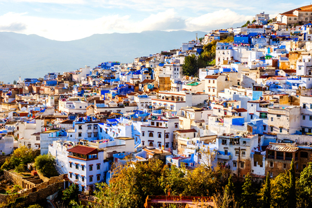 Chefchaouen, blue city skyline on the hill, Moroccoの写真素材