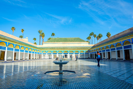 MARRAKECH, MOROCCO - DECEMBER 11: Backyard of Bahia palace and water fountain in Marrakech. December 2016のeditorial素材