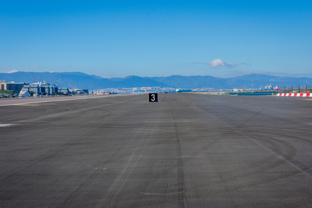 View to empty airport runway in Gibraltarの写真素材