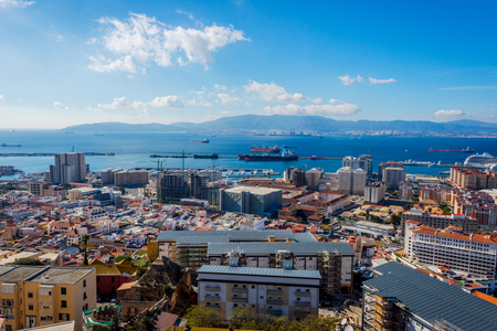 View over Gibraltar city from above in sunny dayの写真素材
