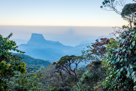 Adams peak mountain shadow over the mountain range, Sri Lankaの写真素材