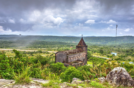 Abandoned catholic church at Bokor national park, Kampot, Cambodiaの写真素材