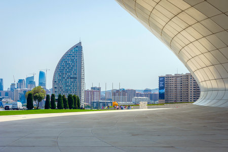 BAKU, AZERBAIJAN - MAY 27: Heydar Aliyev center, famous architectural landmark building in Baku by Zaha Hadid. May 2017のeditorial素材