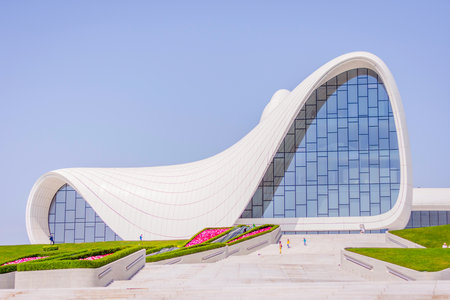 BAKU, AZERBAIJAN - MAY 27: Heydar Aliyev center, famous architectural landmark building in Baku by Zaha Hadid. May 2017のeditorial素材