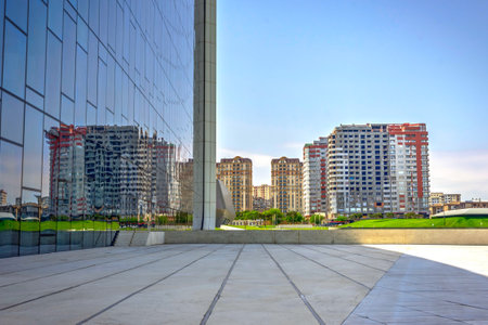 BAKU, AZERBAIJAN - MAY 27: Reflection of the city on the facade of Heydar Aliyev center, by architect Zaha Hadid. May 2017のeditorial素材