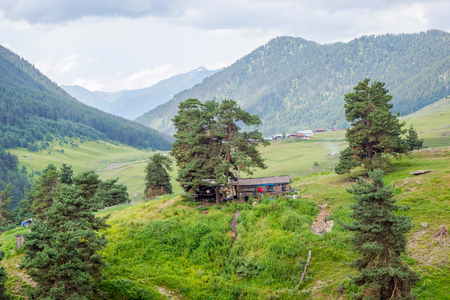 Shepherds shelter and cheese making in Tusheti national park, Georgiaの写真素材
