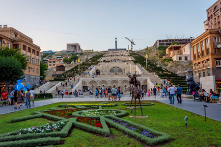 YEREVAN, ARMENIA - AUGUST 1: View over cascade stairs and Tamanyan park, famous spot in Yerevan, Armenia. August 2017 のeditorial素材