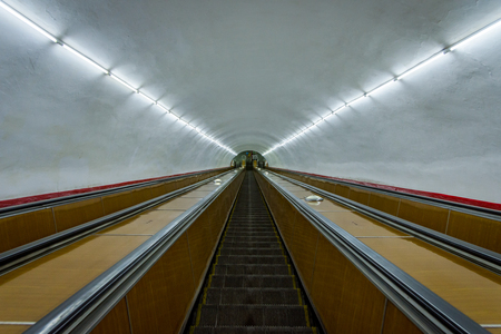 Long escalators and long tunnel to Yerevan metro, Armeniaの写真素材