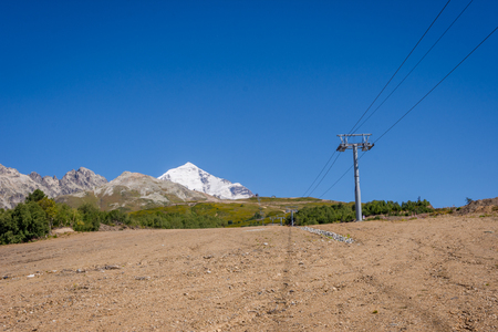 Ski center in the summer in Mestia, Svaneti, Georgiaの写真素材