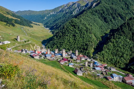 Adishi village from above, Svaneti, Georgiaの写真素材